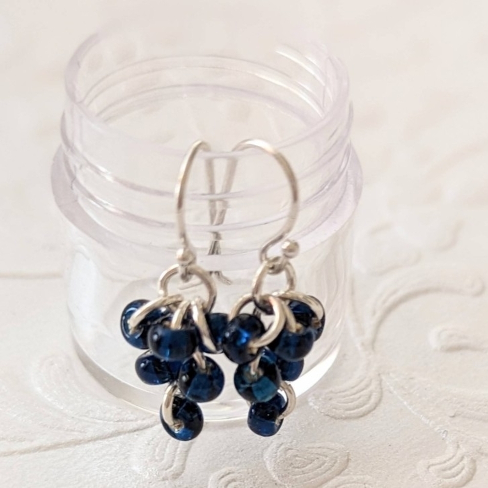 Chainmaille Sterling Silver and Czech glass earrings. Artisan Handmade